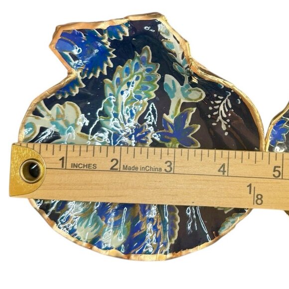 Set 2 Hand Made Decoupage Scallop Shell Trinket Dishes Blue Floral Pearl - Picture 4 of 6